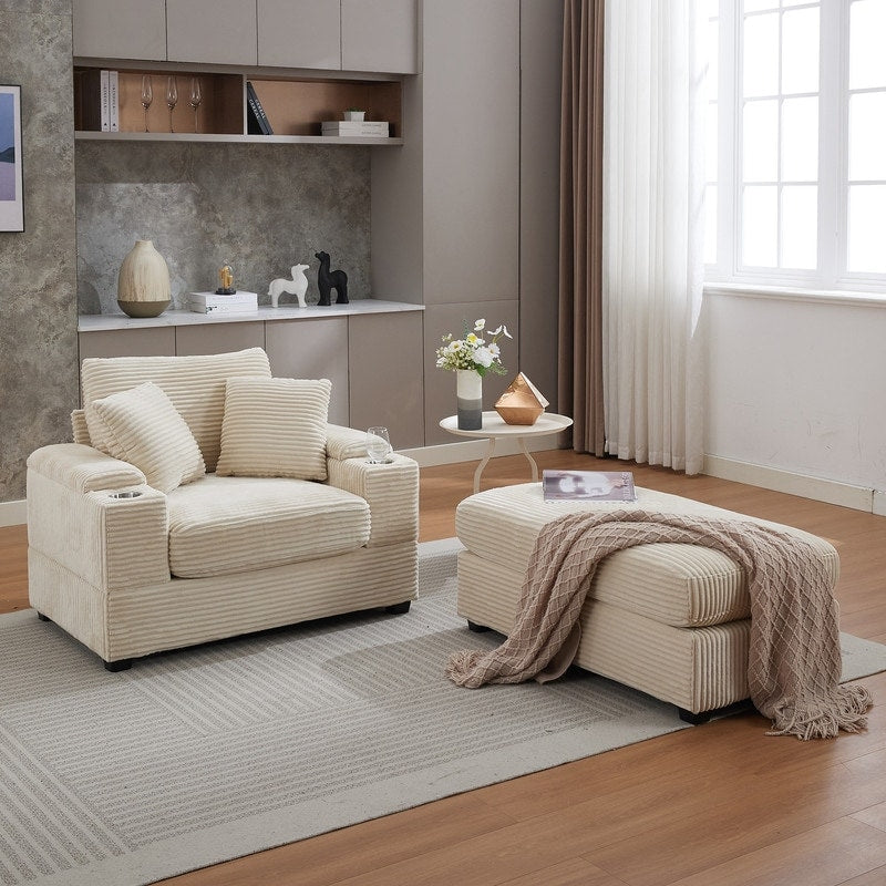 42.12 Divano imbottito in velluto a coste + pouf