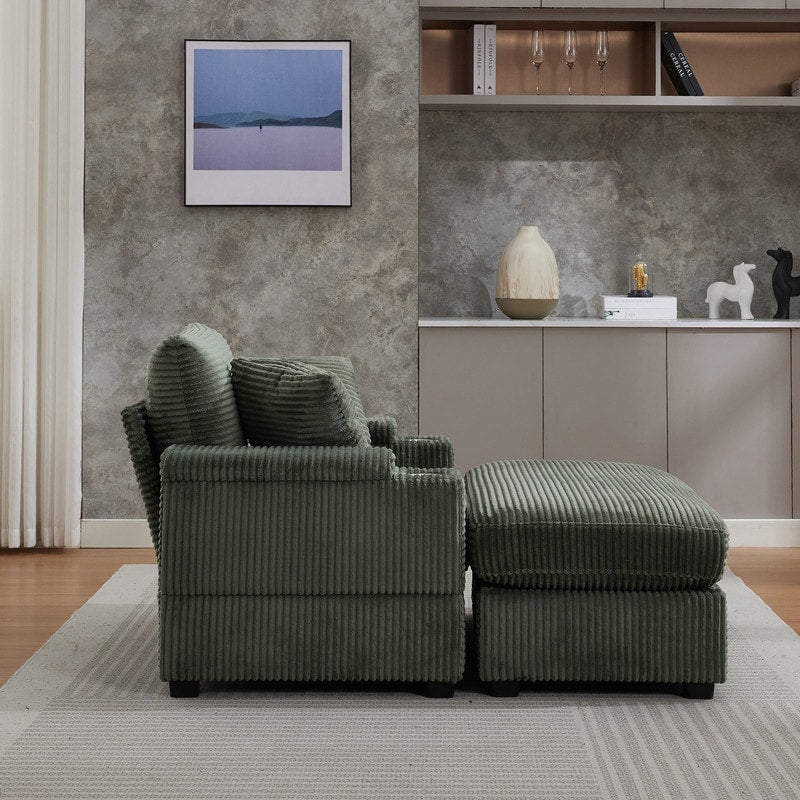 42.12 Divano imbottito in velluto a coste + pouf