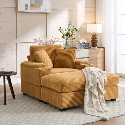 42.12 Divano imbottito in velluto a coste + pouf