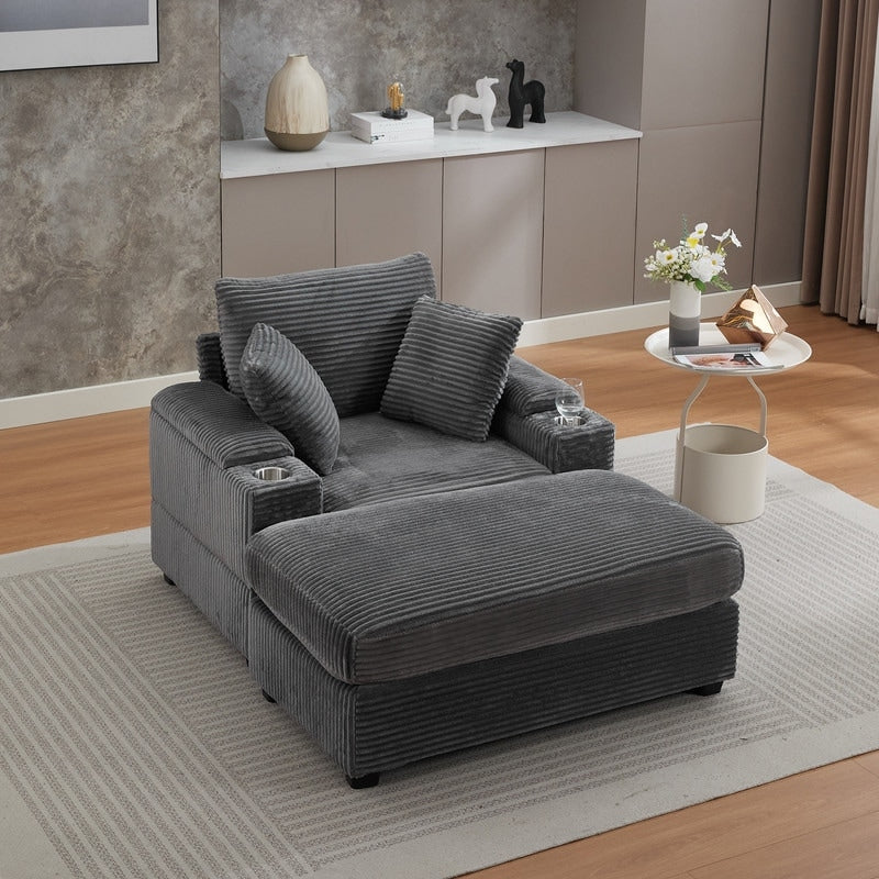 42.12 Divano imbottito in velluto a coste + pouf