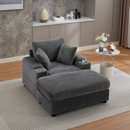 42.12 Divano imbottito in velluto a coste + pouf