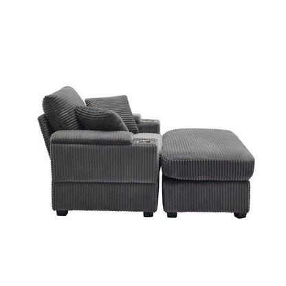 42.12 Divano imbottito in velluto a coste + pouf