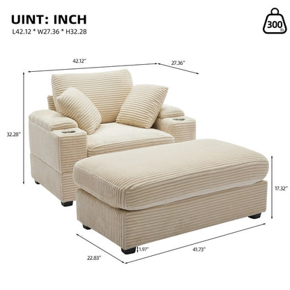 42.12 Divano imbottito in velluto a coste + pouf