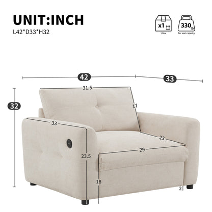 Poltrona con seduta larga 42 pollici, caricabatterie a doppia porta e design con tirante imbottito di Harper&amp;Bright Designs