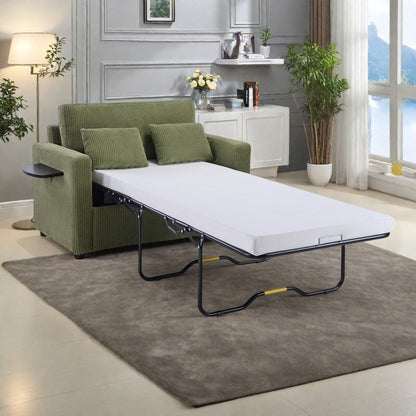 Divano letto matrimoniale in velluto a coste da 47,2 pollici con materasso pieghevole, tavolino laterale, porte USB e tasca portaoggetti