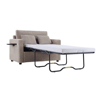 Divano letto matrimoniale in velluto a coste da 47,2 pollici con materasso pieghevole, tavolino laterale, porte USB e tasca portaoggetti