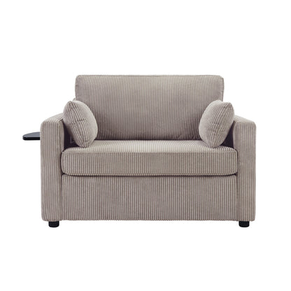 Divano letto matrimoniale in velluto a coste da 47,2 pollici con materasso pieghevole, tavolino laterale, porte USB e tasca portaoggetti