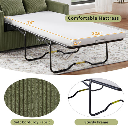 Divano letto matrimoniale in velluto a coste da 47,2 pollici con materasso pieghevole, tavolino laterale, porte USB e tasca portaoggetti