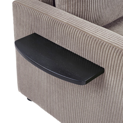 Divano letto matrimoniale in velluto a coste da 47,2 pollici con materasso pieghevole, tavolino laterale, porte USB e tasca portaoggetti