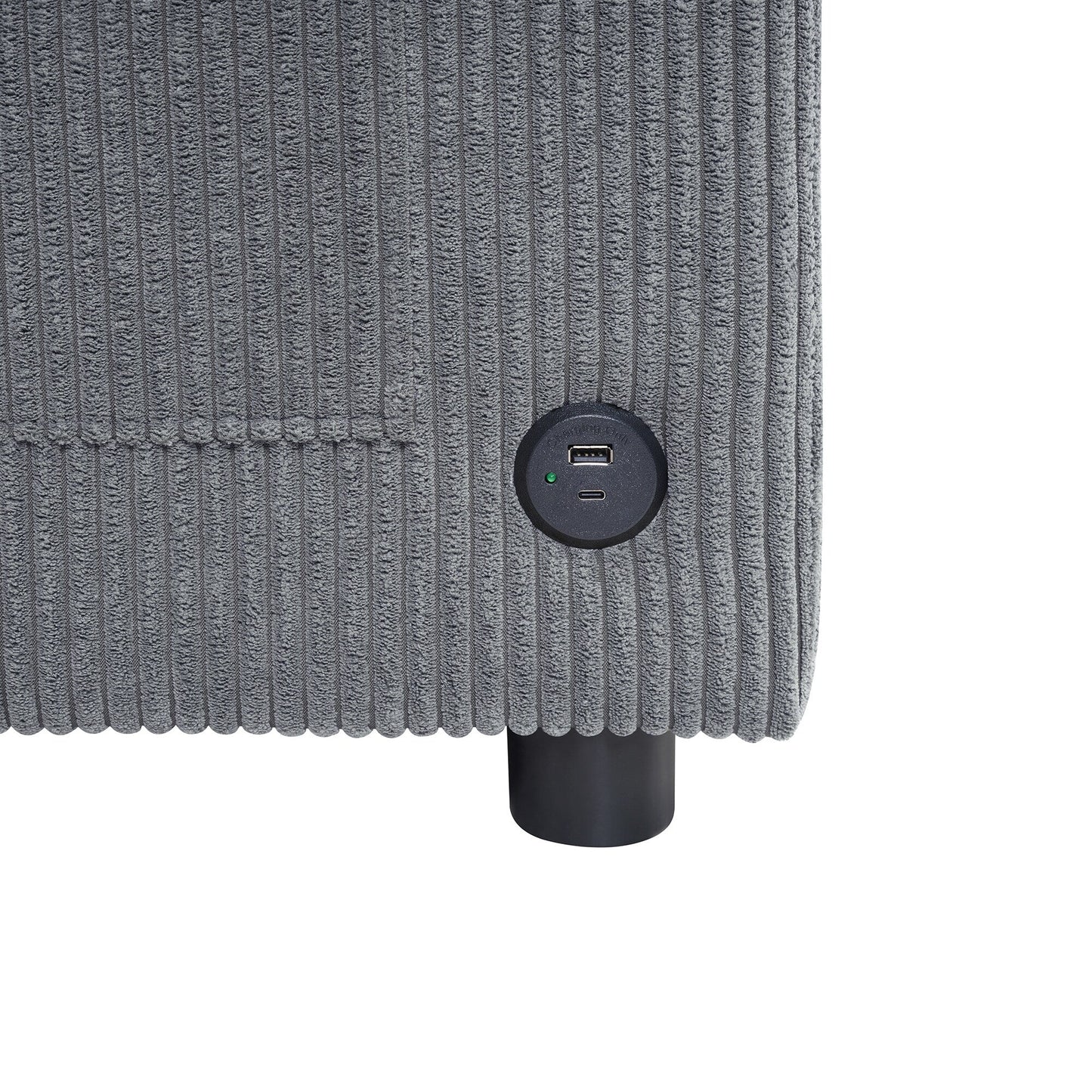 Divano letto matrimoniale in velluto a coste da 47,2 pollici con materasso pieghevole, tavolino laterale, porte USB e tasca portaoggetti