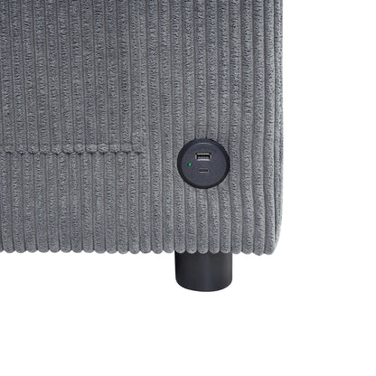 Divano letto matrimoniale in velluto a coste da 47,2 pollici con materasso pieghevole, tavolino laterale, porte USB e tasca portaoggetti