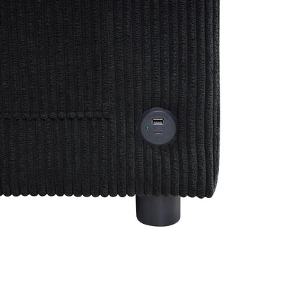 Divano letto matrimoniale in velluto a coste da 47,2 pollici con materasso pieghevole, tavolino laterale, porte USB e tasca portaoggetti