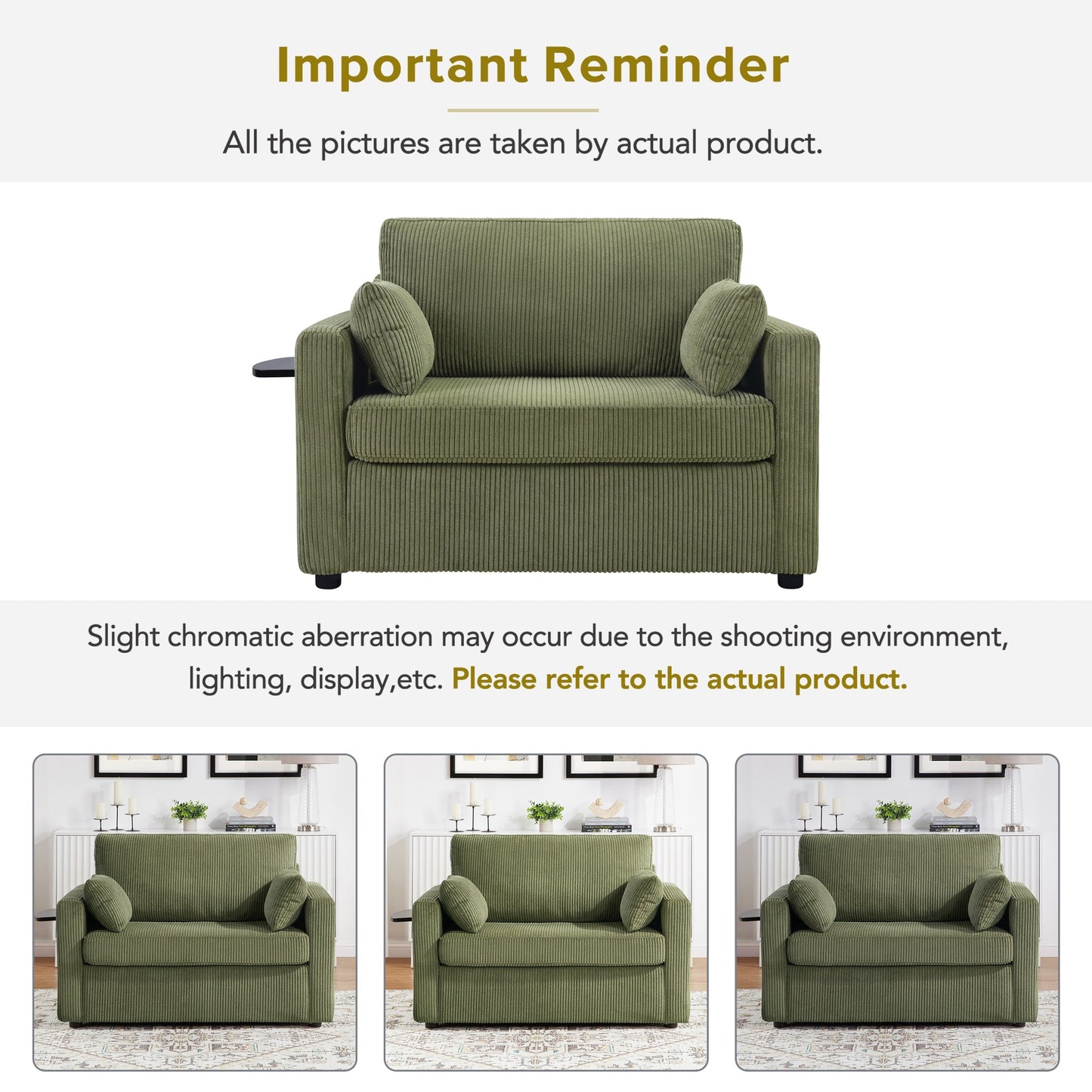 Divano letto matrimoniale in velluto a coste da 47,2 pollici con materasso pieghevole, tavolino laterale, porte USB e tasca portaoggetti