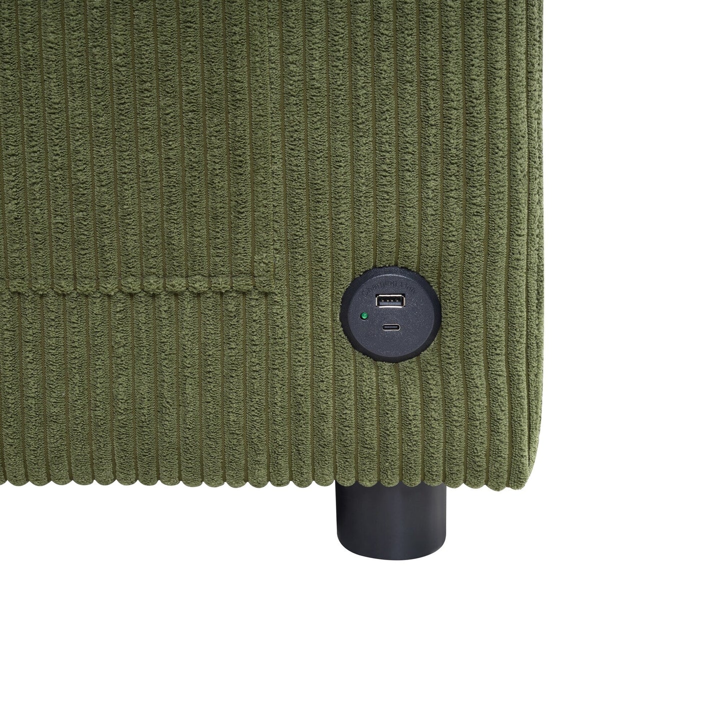 Divano letto matrimoniale in velluto a coste da 47,2 pollici con materasso pieghevole, tavolino laterale, porte USB e tasca portaoggetti