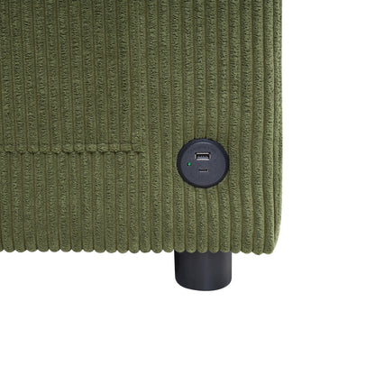 Divano letto matrimoniale in velluto a coste da 47,2 pollici con materasso pieghevole, tavolino laterale, porte USB e tasca portaoggetti