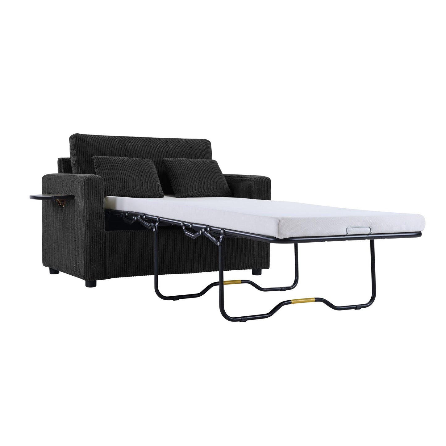 Divano letto matrimoniale in velluto a coste da 47,2 pollici con materasso pieghevole, tavolino laterale, porte USB e tasca portaoggetti