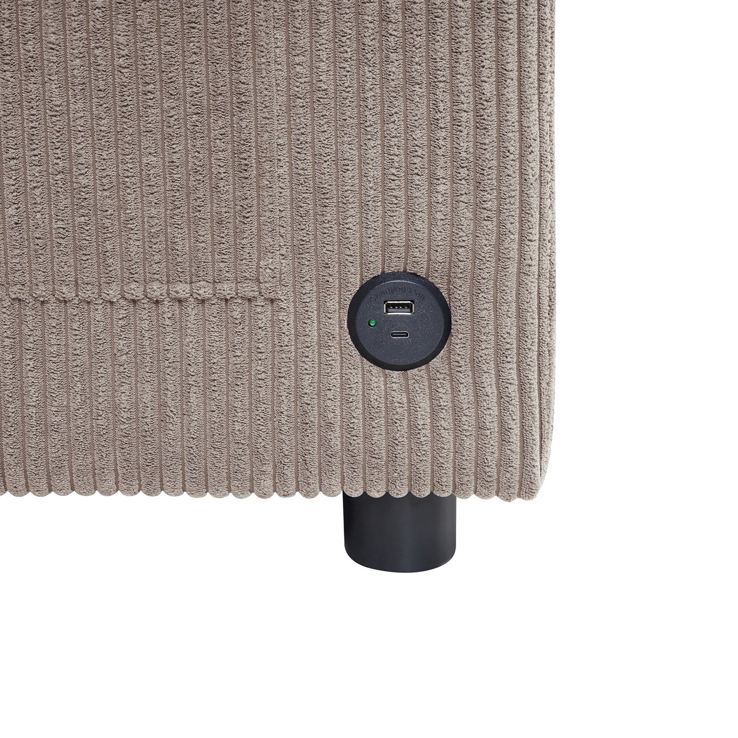 Divano letto matrimoniale in velluto a coste da 47,2 pollici con materasso pieghevole, tavolino laterale, porte USB e tasca portaoggetti