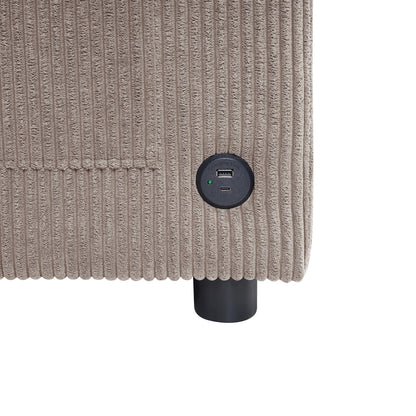 Divano letto matrimoniale in velluto a coste da 47,2 pollici con materasso pieghevole, tavolino laterale, porte USB e tasca portaoggetti