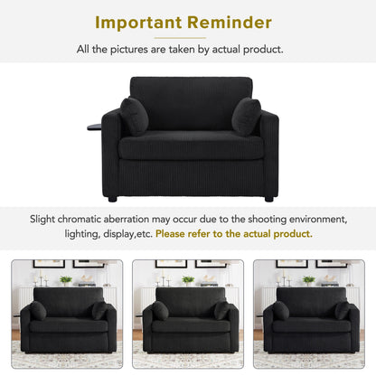 Divano letto matrimoniale in velluto a coste da 47,2 pollici con materasso pieghevole, tavolino laterale, porte USB e tasca portaoggetti