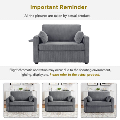 Divano letto matrimoniale in velluto a coste da 47,2 pollici con materasso pieghevole, tavolino laterale, porte USB e tasca portaoggetti