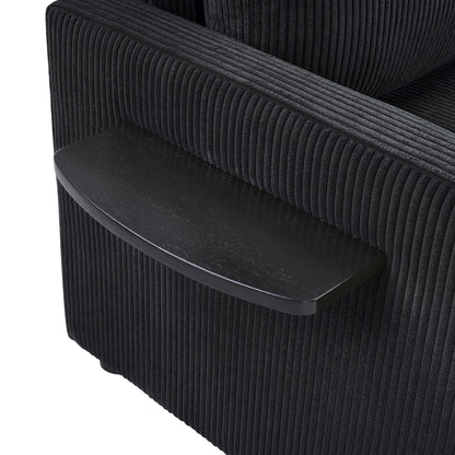 Divano letto matrimoniale in velluto a coste da 47,2 pollici con materasso pieghevole, tavolino laterale, porte USB e tasca portaoggetti