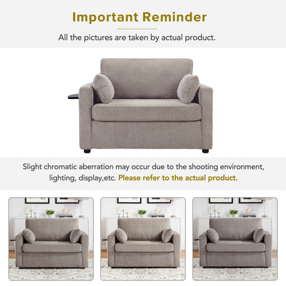 Divano letto matrimoniale in velluto a coste da 47,2 pollici con materasso pieghevole, tavolino laterale, porte USB e tasca portaoggetti