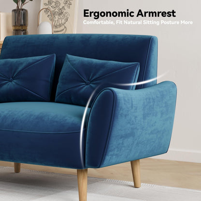 Divano a 2 posti in legno da 47,6 pollici con vassoio convertibile e braccioli curvi - Seduta di lusso compatta per piccoli spazi