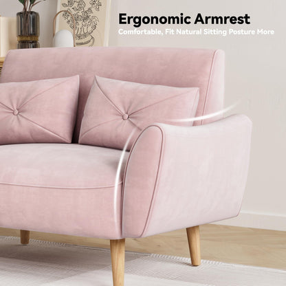 Divano a 2 posti in legno da 47,6 pollici con vassoio convertibile e braccioli curvi - Seduta di lusso compatta per piccoli spazi