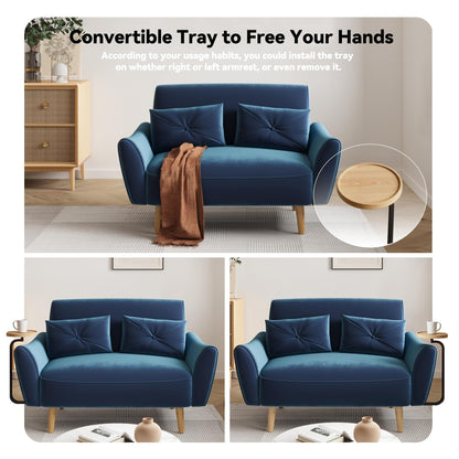 Divano a 2 posti in legno da 47,6 pollici con vassoio convertibile e braccioli curvi - Seduta di lusso compatta per piccoli spazi