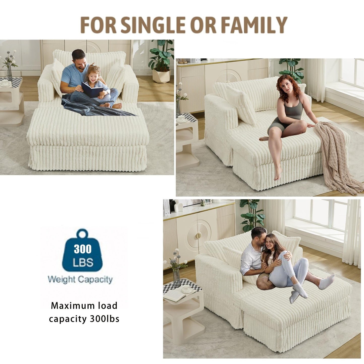 Chaise longue oversize in velluto a coste da 47,7 pollici con poggiapiedi reclinabile