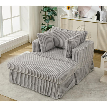 47.7 Chaise Longue oversize in velluto a coste con pouf