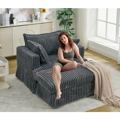 47.7 Chaise Longue oversize in velluto a coste con pouf