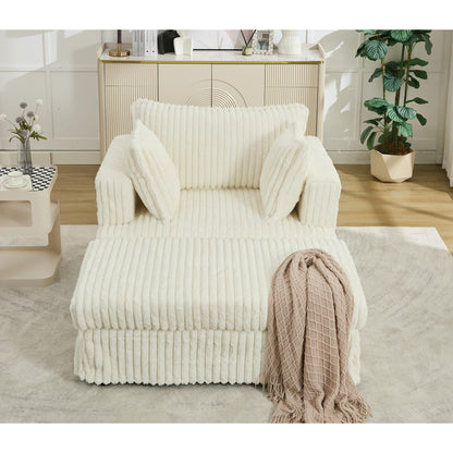 47.7 Chaise Longue oversize in velluto a coste con pouf