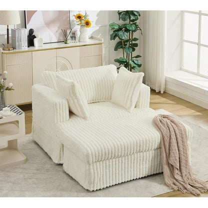 47.7 Chaise Longue oversize in velluto a coste con pouf