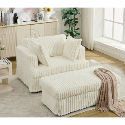 47.7 Chaise Longue oversize in velluto a coste con pouf