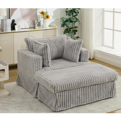 47.7 Chaise Longue oversize in velluto a coste con pouf