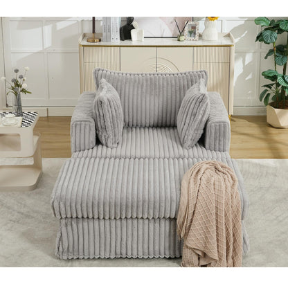 47.7 Chaise Longue oversize in velluto a coste con pouf