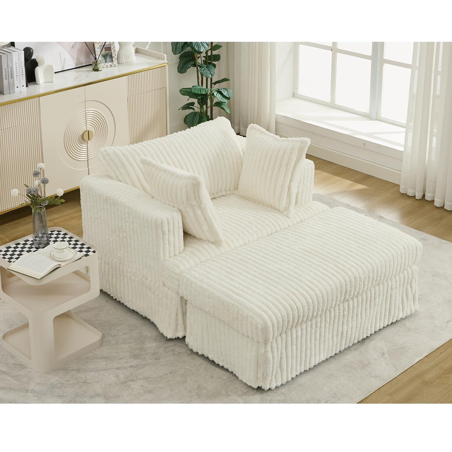 47.7 Chaise Longue oversize in velluto a coste con pouf