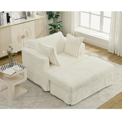 47.7 Chaise Longue oversize in velluto a coste con pouf