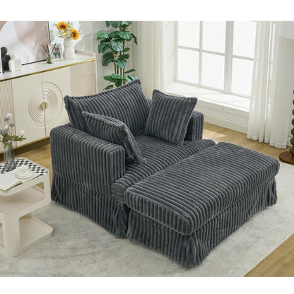 47.7 Chaise Longue oversize in velluto a coste con pouf