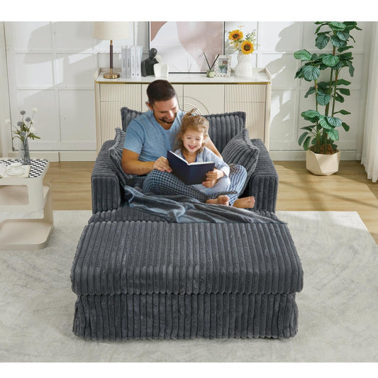47.7 Chaise Longue oversize in velluto a coste con pouf