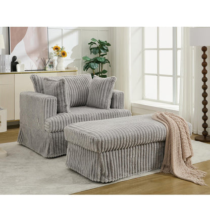 47.7 Chaise Longue oversize in velluto a coste con pouf