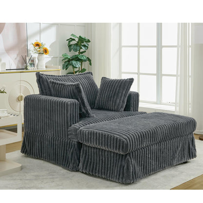 47.7 Chaise Longue oversize in velluto a coste con pouf