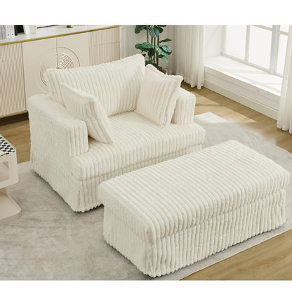 47.7 Chaise Longue oversize in velluto a coste con pouf