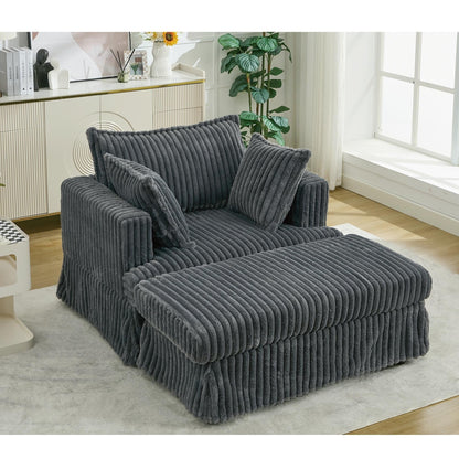 47.7 Chaise Longue oversize in velluto a coste con pouf