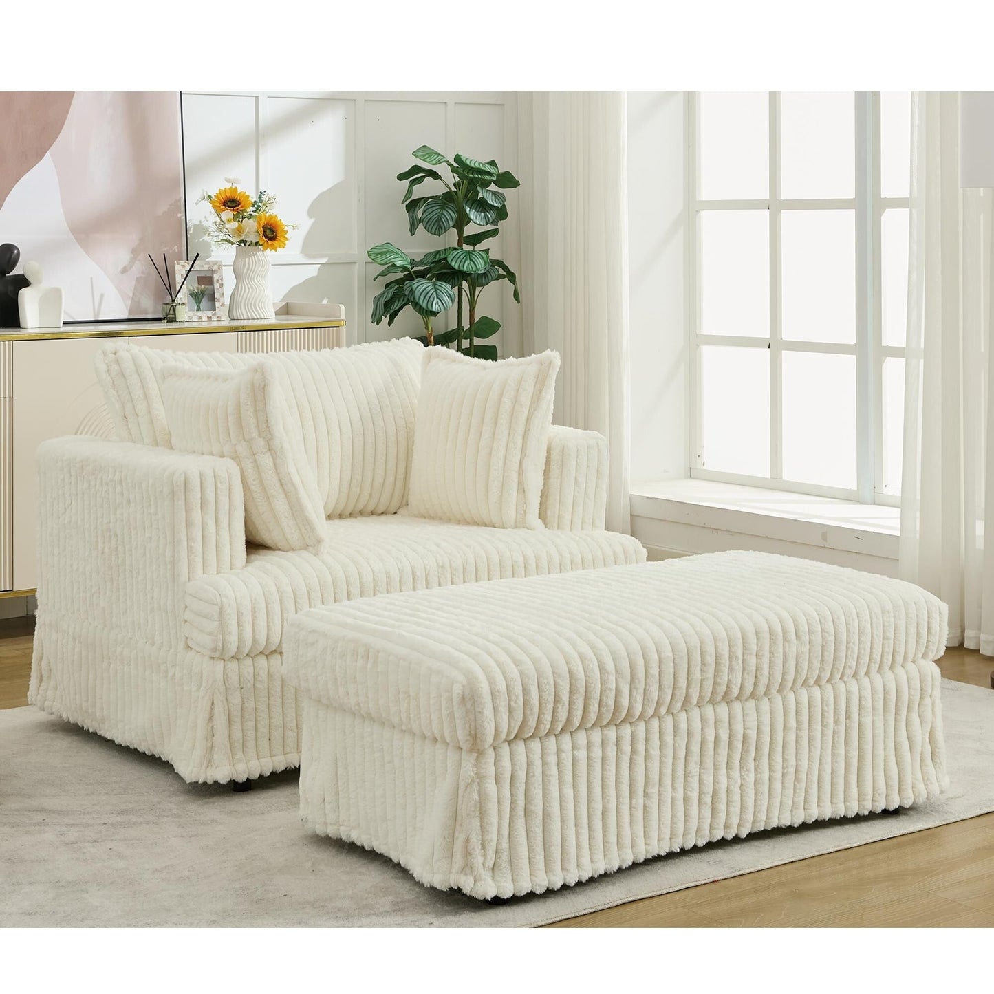 47.7 Chaise Longue oversize in velluto a coste con pouf