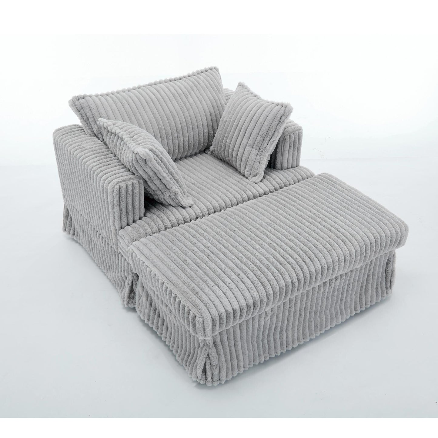 47.7 Chaise Longue oversize in velluto a coste con pouf
