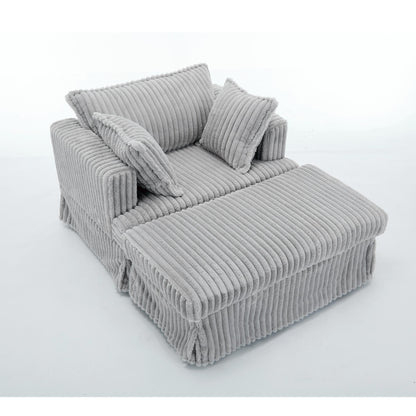47.7 Chaise Longue oversize in velluto a coste con pouf