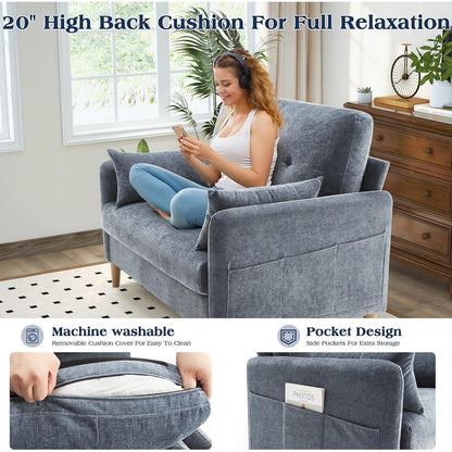 Divano a due posti in ciniglia 47 - Divano piccolo con fodera e cuscino sfoderabili, perfetto per appartamento/dormitorio