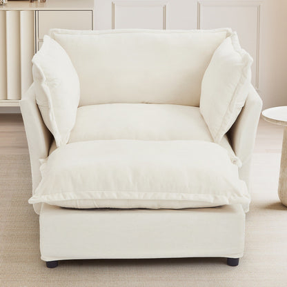 47 Divano moderno con pouf - Poltrona imbottita, seduta ampia, braccioli curvi e morbidi cuscini per soggiorno